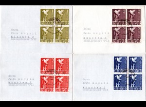 1948, alle Mark-Werte je im 4er-Block auf vier kl. Briefen v. München