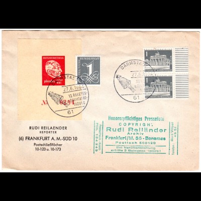 BRD 1964, Raumfahrttagung Darmstadt, Brief m. Vignette u. Sonsderstempel