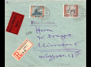 Saargebiet 1921, 1,25+2 M. auf Einschreiben-Eilboten Brief m. München Rohrpost