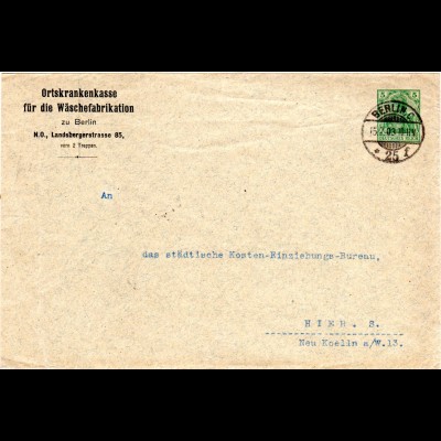 DR 1903, 5 Pf. Germania Ortskrankenkasse Privatganzsache Umschlag v. Berlin N.O.