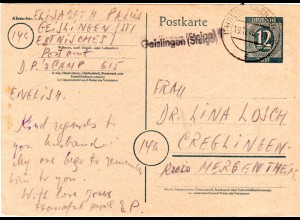 1946, L1 Geislingen (Steige) auf Displaced Persons Mail Ganzsache aus Camp 615