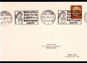 DR, 3 Pf. Privatganzsachenkarte Stempeldienst W. Goecks m. Werbestpl. Stuttgart