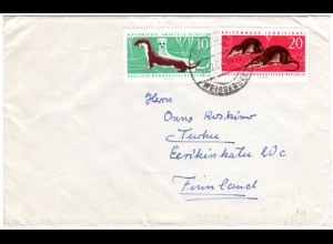 DDR 1962, 10+20 Pf. geschützte Tiere auf Brief v. Berlin n. Finnland.