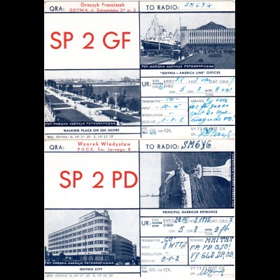 Polen, Danzig 1938, 2 attraktive Radio Funk Karten m. Gdynia Stadtansichten