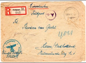 FP WK II 1943, Einscheiben Brief m. Köln Zensur v. FPNr. 23287A i.d. Niederlande