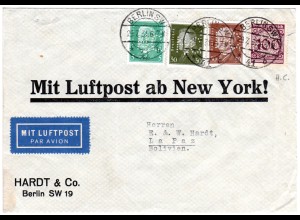 DR 1931, 4 Marken m. perfins auf Luftpost Brief v. Berlin n. Bolivien