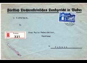 Liechtenstein 1938, EF 30 Rp. Dienst auf Einschreiben Brief v.Vaduz n. Schaan.
