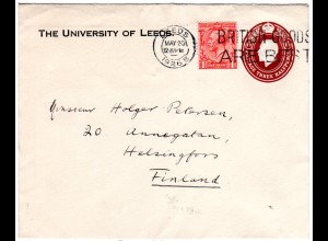 GB 1926, 1d auf 1 1/2d Ganzsache Brief The University Of Leeds n. Finnland