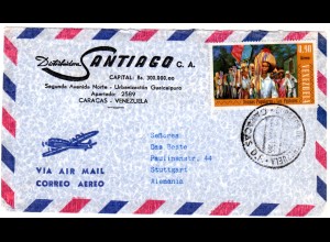 Venezuela 1966, EF 0,90 B. Volkstanz auf Luftpost Brief v Caracas n. Deutschland
