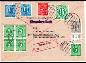 1946, 10 Marken auf Einschreiben Eilboten Brief v. Kronach n. Mühlhausen