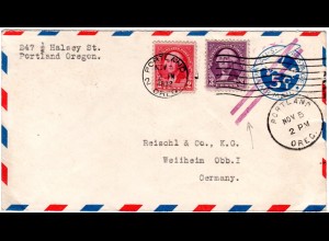 USA 1932, 2+3 C. on 5 C. stationery cover with 2-line Air Mail annulation cancel