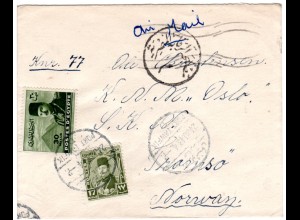 Ägypten 1948, 17+30 M. auf Luftpost Zensur Brief v. Port Tewfik n. Norwegen