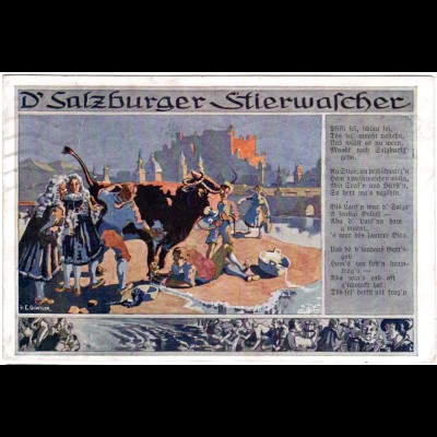 Österreich, Salzburg, D´Salzburger Stierwascher, 1912 gebr. Farb-AK