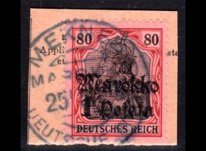 DP Marokko 54, 1 P./80 Pf. auf Briefstück m. Stpl. MEKNES. Geprüft.