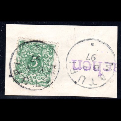 DNG V 46 c, Vorläufer 5 Pf. auf Briefstück m. Stpl. Matupi 8/4 97