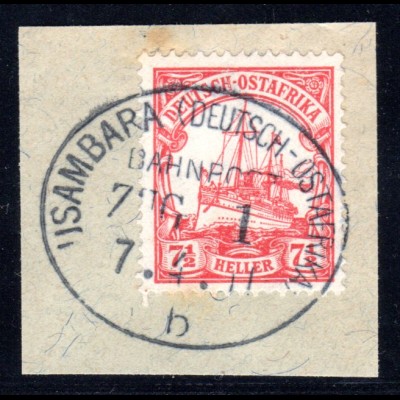 DOA 32, 7 1/2 H. auf Briefstück m. Bahnpoststpl. Usambara b Zug 1