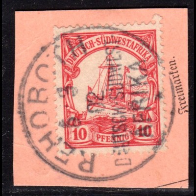 DSWA 13, 10 Pf. auf Briefstück m. Stpl. REHOBOT 
