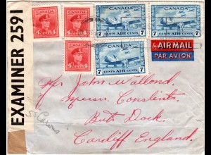 Kanada 1847, 6 Marken auf Luftpost Zensur Brief v. Halifax n. Cardiff GB