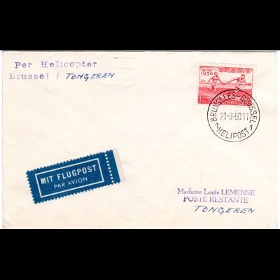 Belgien 1950, 1,75 Fr. auf Helicopter Post Brief Brüssel-Tongeren