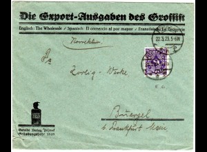 DR 1923, 20 Mk. m. Firmenlochung perfin auf Firmenbrief v. Pößneck