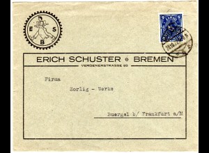 DR 1922, EF 6 Mk. auf illustriertem Firmenbrief v. Bremen