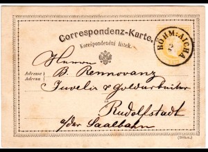 Österreich 1875, Böhmen-K1 BÖHM:AICHA klar auf 2 Kr. Ganzsache