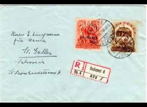 Ungarn 1938, 70+overprinted 20 F. on regd. cover from Budapest to Switzerland