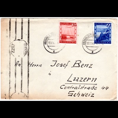 Österreich 1946, 20+30 G. auf Zensur Brief v. Frohnleiten i.d. Schweiz