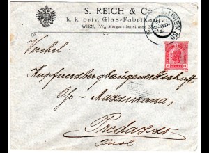 Österreich 1907, 10 H. S. Reich & Co. Privat Ganzsache Brief v. Wien n. Predazzo