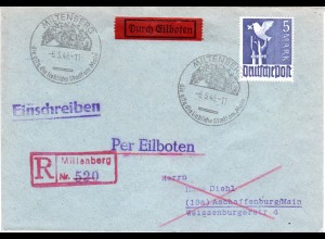 1948, 5 Mark auf Einschreiben-Eilboten Brief m. Reko-Stpl. v. Miltenberg