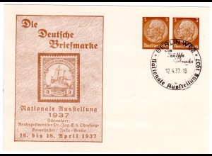 DR, 3+3 Pf. Privatganzsachenkarte Berlin Ausstellung 1937 m. entspr. Sonderstpl.