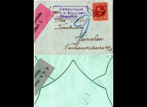 Österreich 1917, 15 H. auf Brief an Kunstmaler A. Detro m. Klagenfurt Zensur