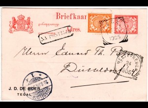 NL Indien 1905, 3 C. auf 5 C. Ganzsache v. Tegal n. Düsseldorf m R1 Na Posttijd