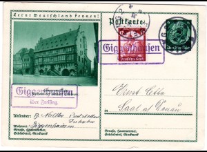DR 1935, Landpost Stpl. GIGGENHAUSEN über Freising auf Bildganzsache m. Zusatzfr