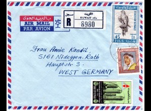 Kuwait 1969, 3 Marken auf Luftpost Einschreiben Brief n. Deutschland