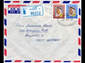 Kuwait 1968, 90+5 F. auf Luftpost Einschreiben Brief n. Deutschland