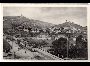 Weinheim a.d. Bergstrasse, Gesamtansicht m. Trambahn, 1934 gebr. sw-AK