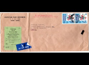 Hong Kong 1971, 2x65 C. on sample without value 2nd class Air Mail to Sweden