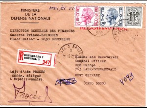 Belgien 1972, 3 Marken auf Kriegsministerium Einschreiben-Brief n. Deutschland