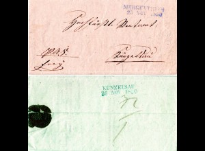Württemberg 1850, L2 MERGENTHEIM klar auf gesiegeltem Franko Brief n. Künzelsau