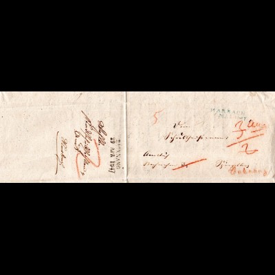 Württemberg 1847, L2 BACKNANG u. MARBACH auf 2mal verwendetem Brief, 1xNachnahme