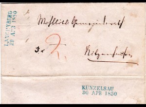 Württemberg 1850, L2 LANGENBURG klar auf Porto Brief n. Nitzenhausen