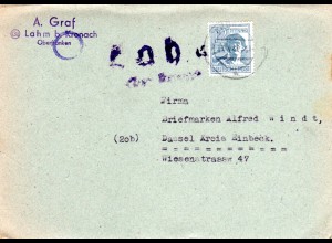 1948, Landpost Stempel LAHM über Kronach auf Karte m. 12 Pf. 
