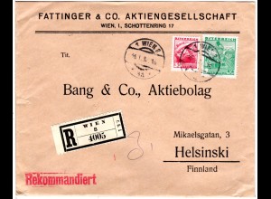 Österreich 1937, 2 S.+35 Gr. Volkstrachten auf Reko Brief v. Wien n. Finnland