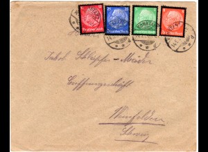 DR 1934, 5+8+12+25 Pf. Hindenburg Trauer auf Brief v. Konstanz i.d. Schweiz