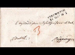 Württemberg 1842, L2 KIRCHHEIM u. innen BLAUBEUREN auf Wende-Brief 
