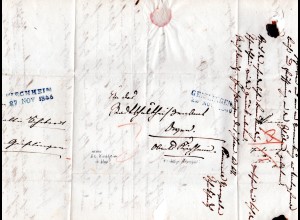 Württemberg 1846, L2 GEISLINGEN u. innen KIRCHHEIM, je in blau auf Wende-Brief 