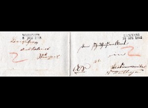Württemberg 1843, L2 BACKNANG u. innen WAIBLINGEN auf Wende-Brief 