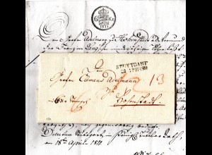 Württemberg 1841, L2 STUTTGART auf Porto Brief n. Hohenstadt
