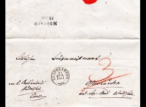Württemberg 1851, K2 GUNDELSHEIM u. rs. L2 Mosbach auf Porto Brief 